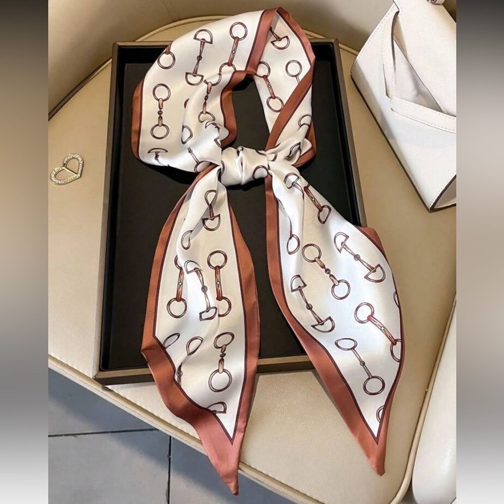 Equestrian Print Scarf in Brown and White S38
